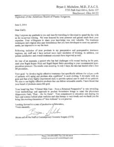 Letter of Referral to Sunshine Botanicals from Dr. Bryan J. Michelow, M.D., F.A.C.S.