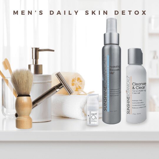 Men’s Daily Skin Detox Deep detoxification and maximum edge defense all in one simple, effective system! Perfect for oily, congested skin with large pores or sun damage. Great to help with ingrown hairs and razor bumps. Combo Includes: *Cleanse & Clear 4oz *Rapid Repair Fluid 1.69oz *Liquid O2 Extreme Eye Repair Travel